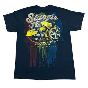 Sturgis Motorcycle Rally Week 75th Anniversary T-Shirt Sz L Black 2015 Bike Tee